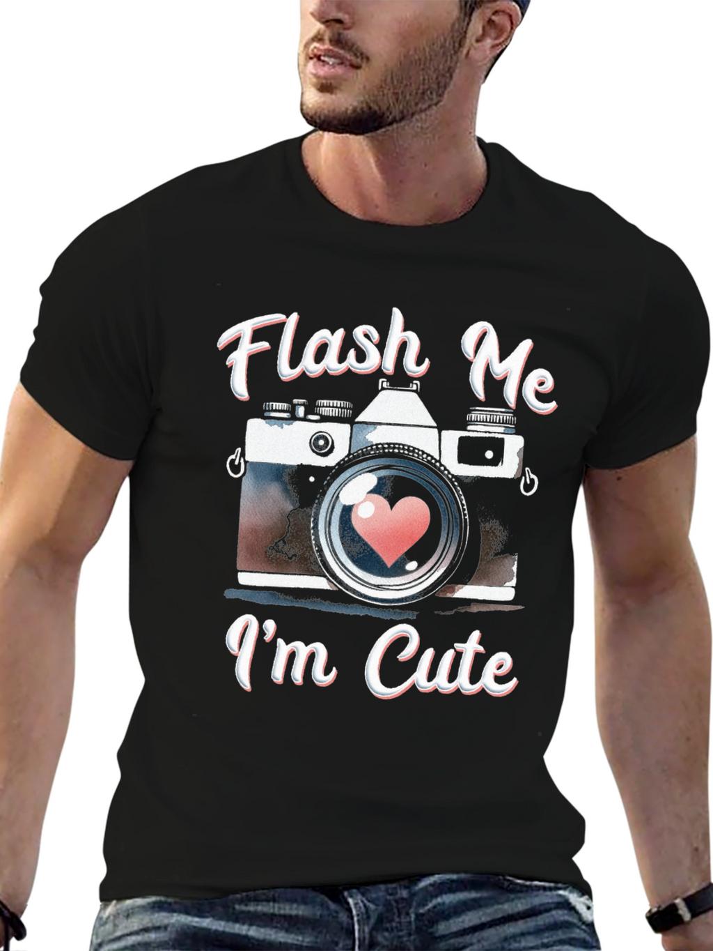 Flash Me Im Cute Camera Graphic T-Shirt