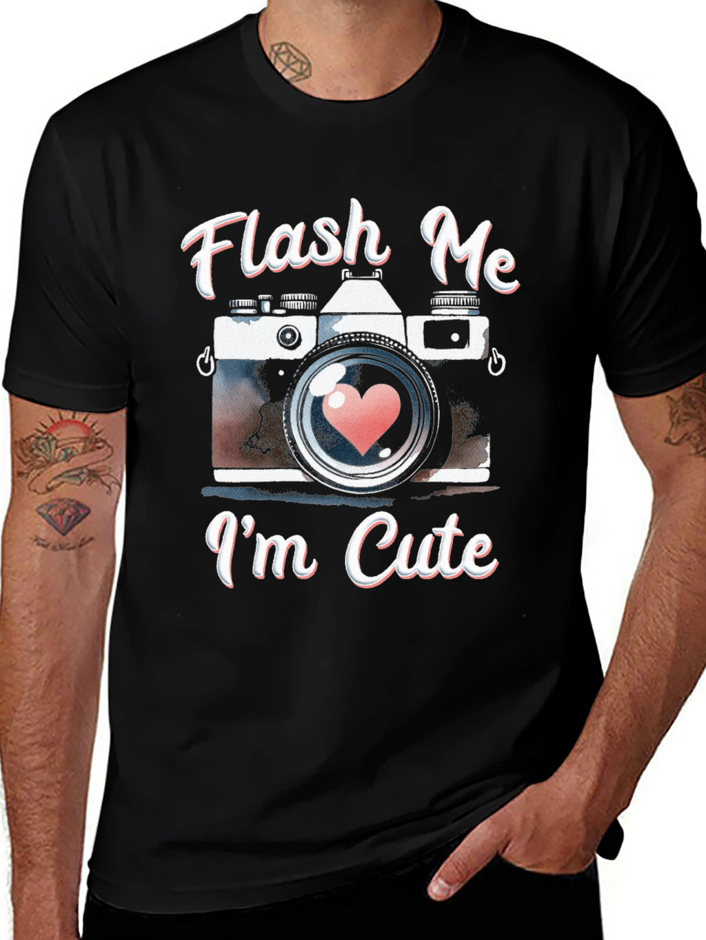 Flash Me Im Cute Camera Graphic T-Shirt
