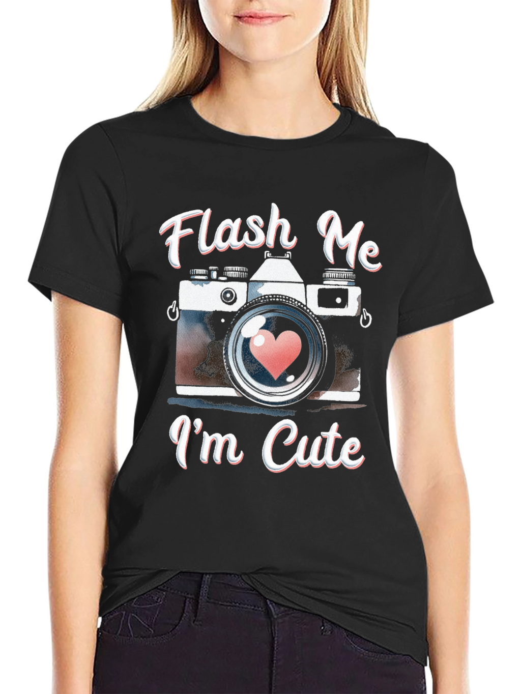 Flash Me Im Cute Camera Graphic T-Shirt