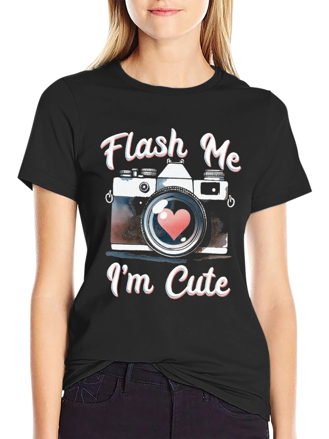 Flash Me Im Cute Camera Graphic T-Shirt