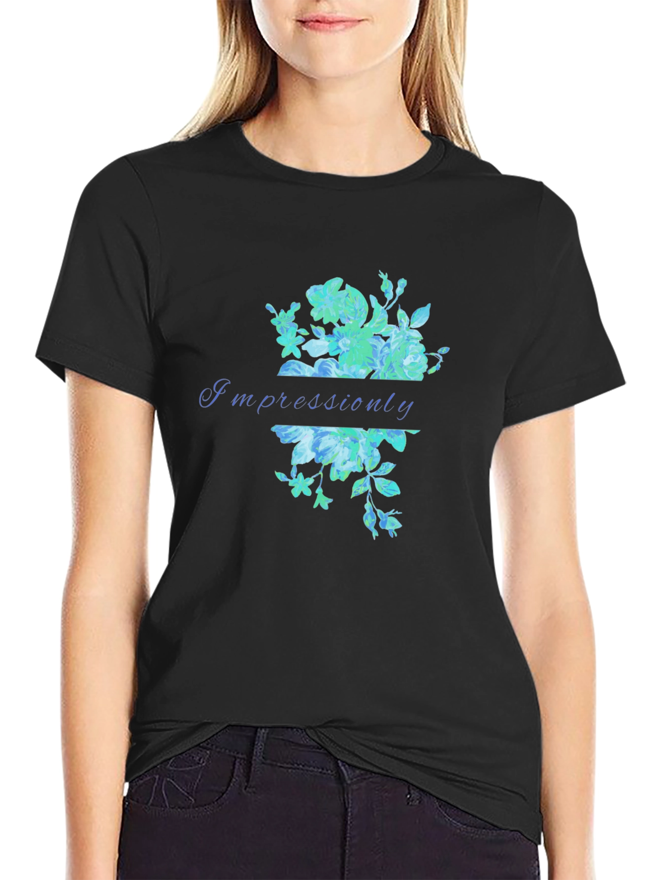 Impressiounly Floral Graphic Black T-Shirt