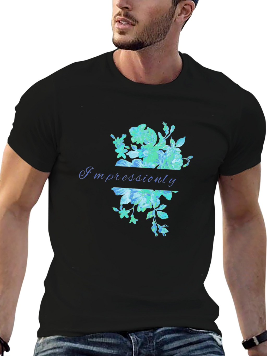 Impressiounly Floral Graphic Black T-Shirt
