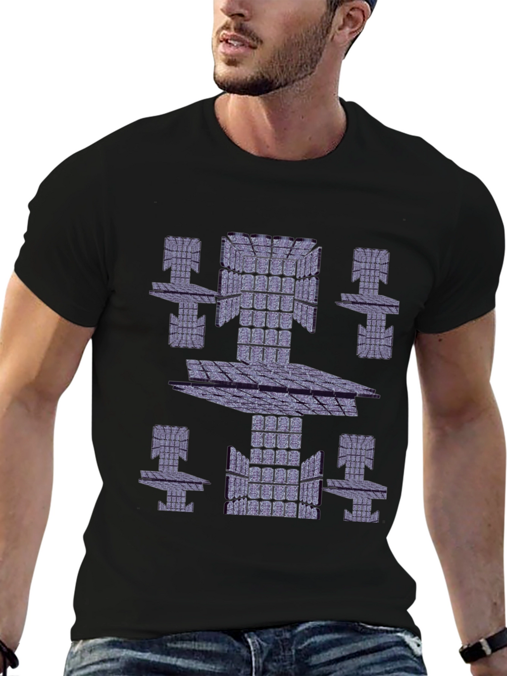 Abstract Geometric Print Black T-Shirt