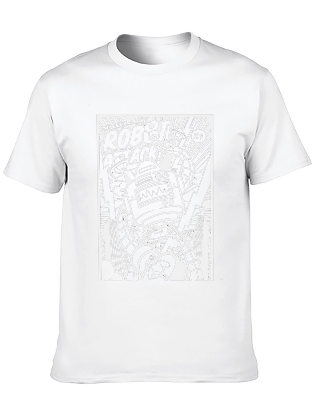 Robot Attack Graphic Print Black T-Shirt