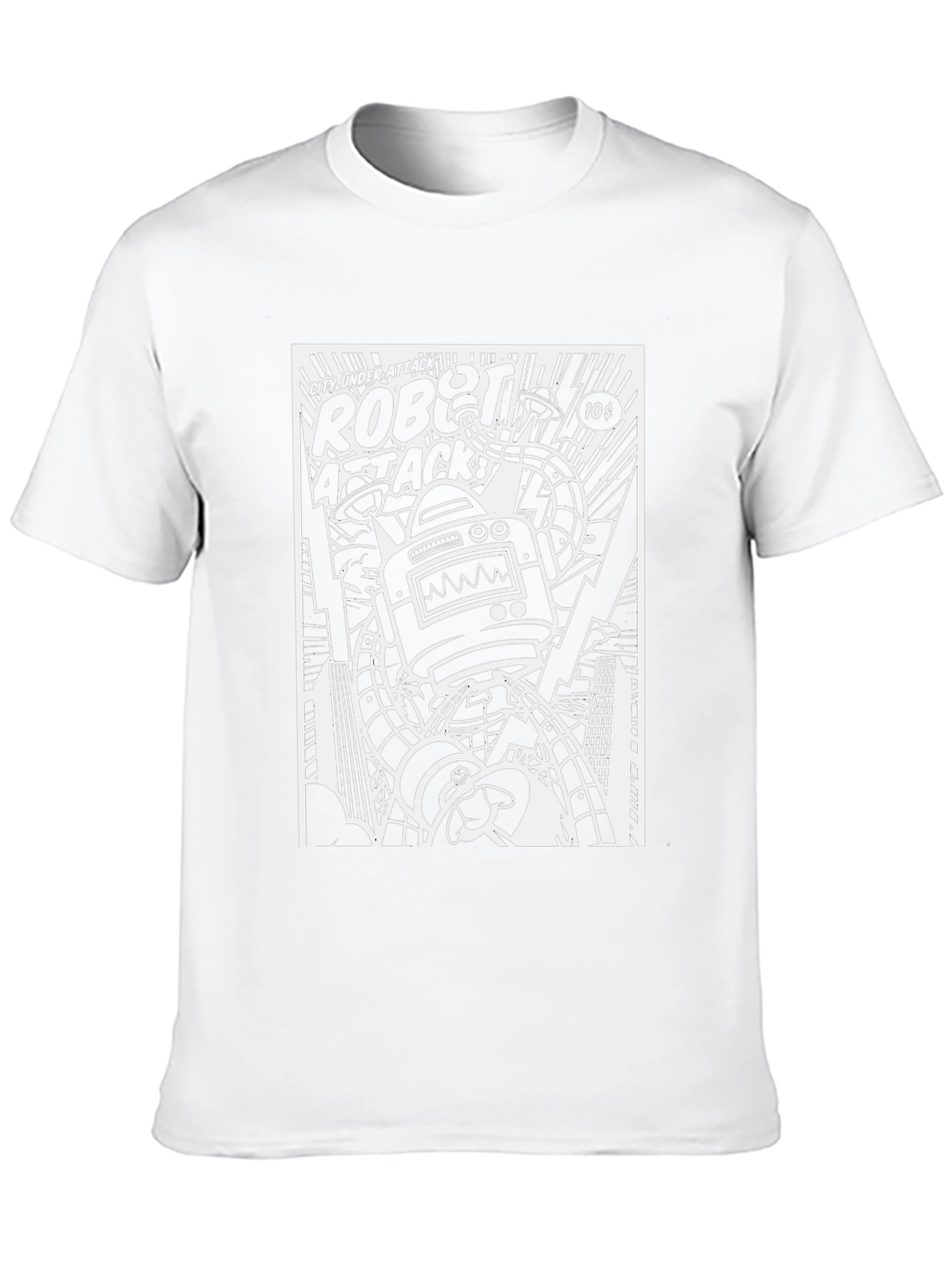 Robot Attack Graphic Print Black T-Shirt