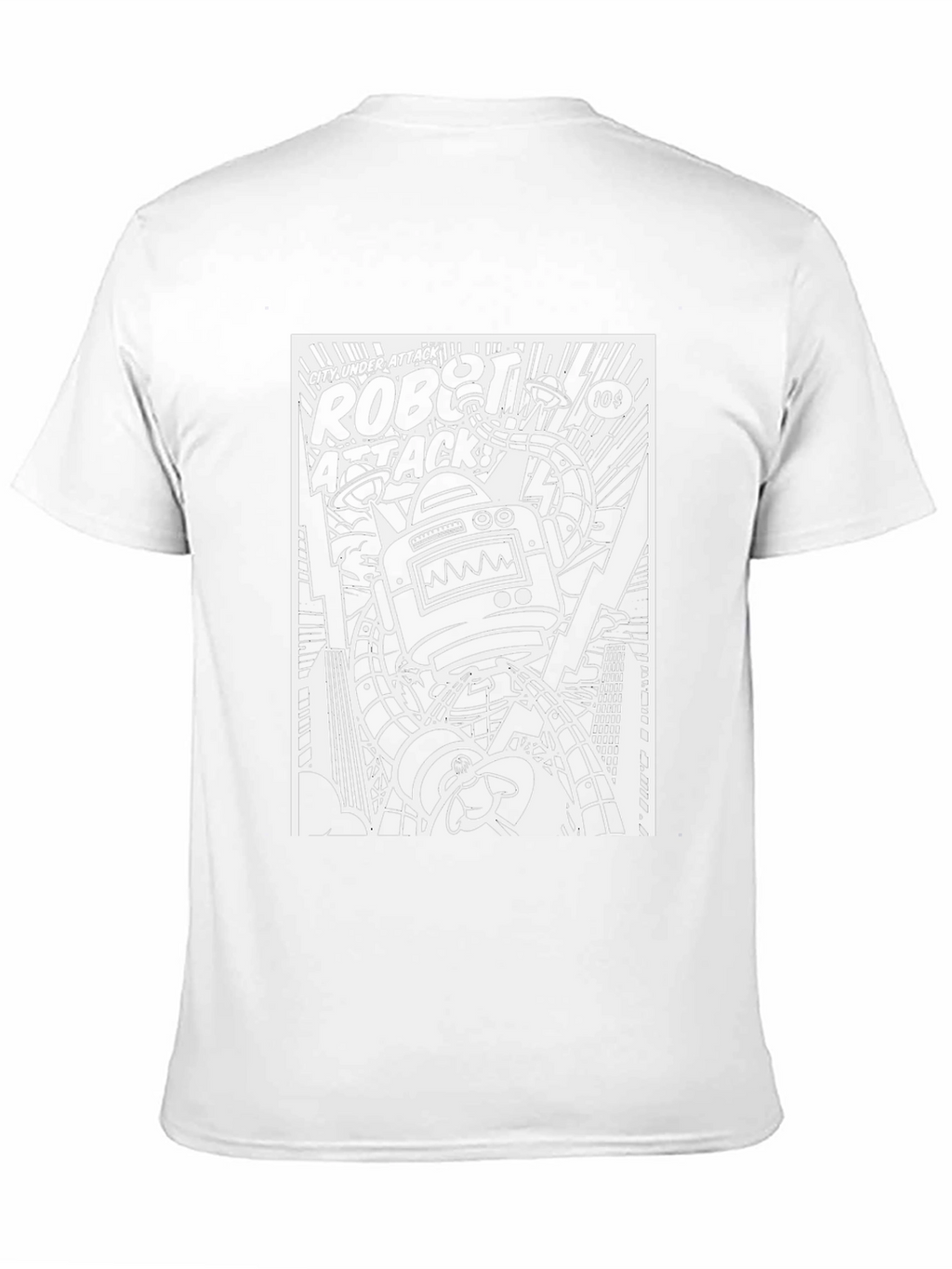 Robot Attack Graphic Print Black T-Shirt