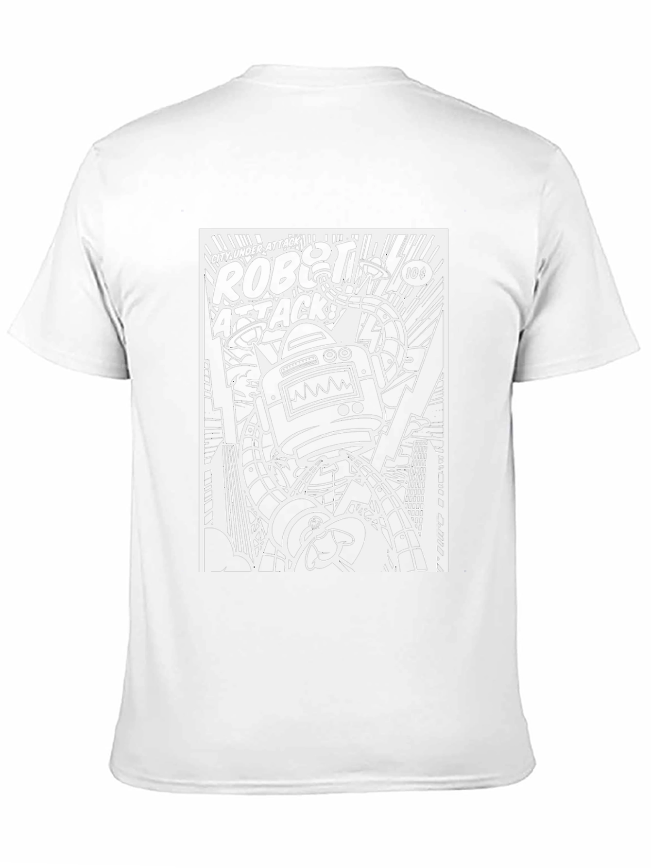Robot Attack Graphic Print Black T-Shirt