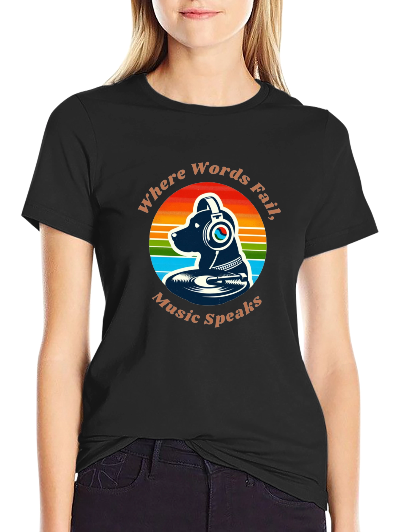 Dog Music Lover T-Shirt - Where Words Fail Music Speaks