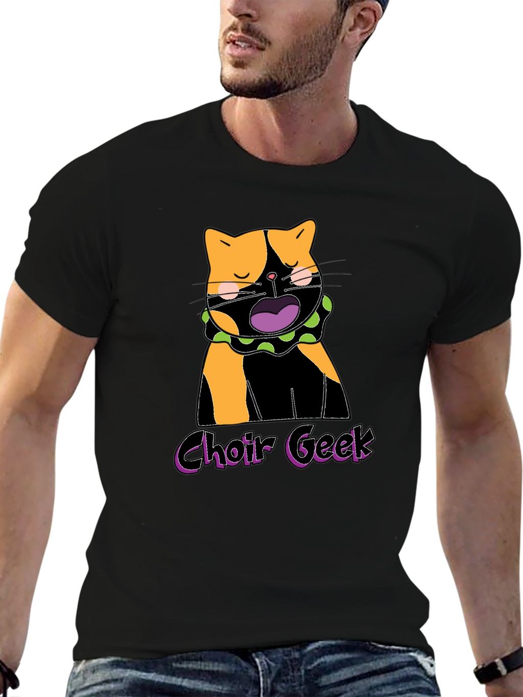 Choir Geek Cat Graphic Tee - Black Cotton T-Shirt