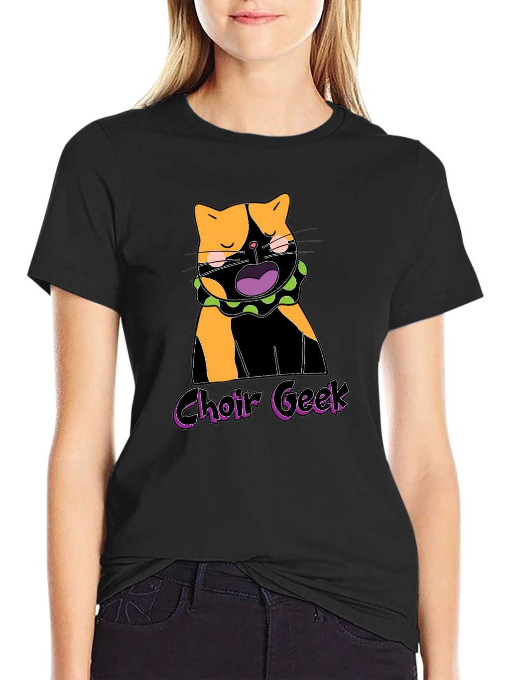 Choir Geek Cat Graphic Tee - Black Cotton T-Shirt