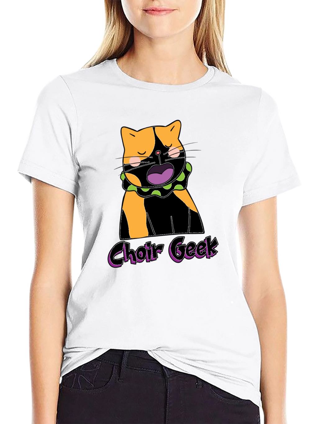 Choir Geek Cat Graphic Tee - Black Cotton T-Shirt