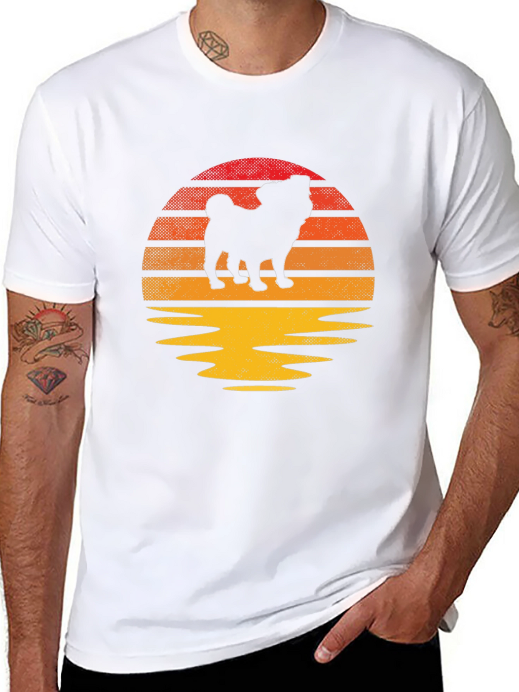 Pug Sunset Graphic Tee - Retro Dog Lover Shirt