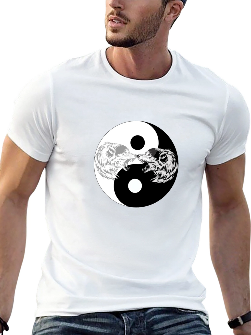 Yin Yang Wolves Graphic Tee - Black