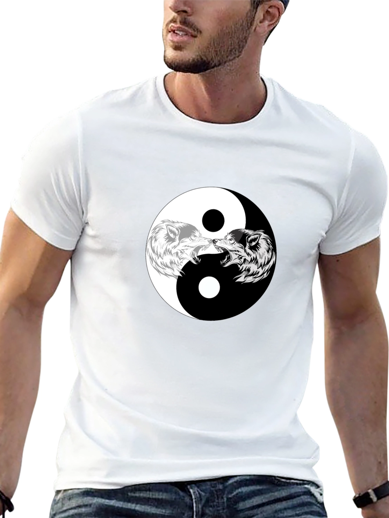 Yin Yang Wolves Graphic Tee - Black