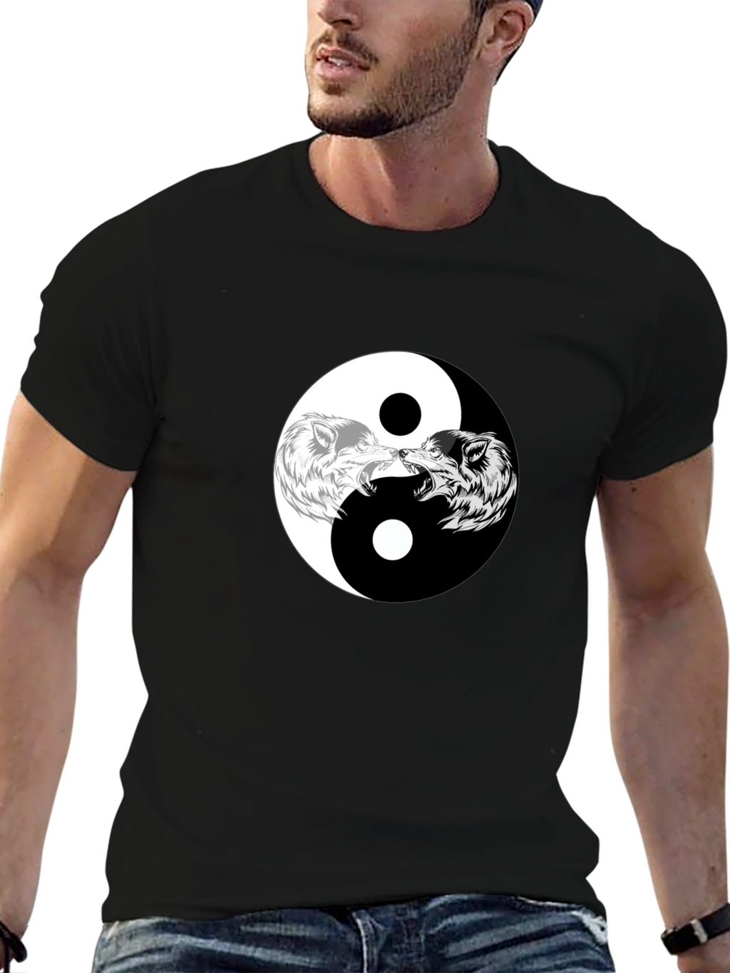 Yin Yang Wolves Graphic Tee - Black