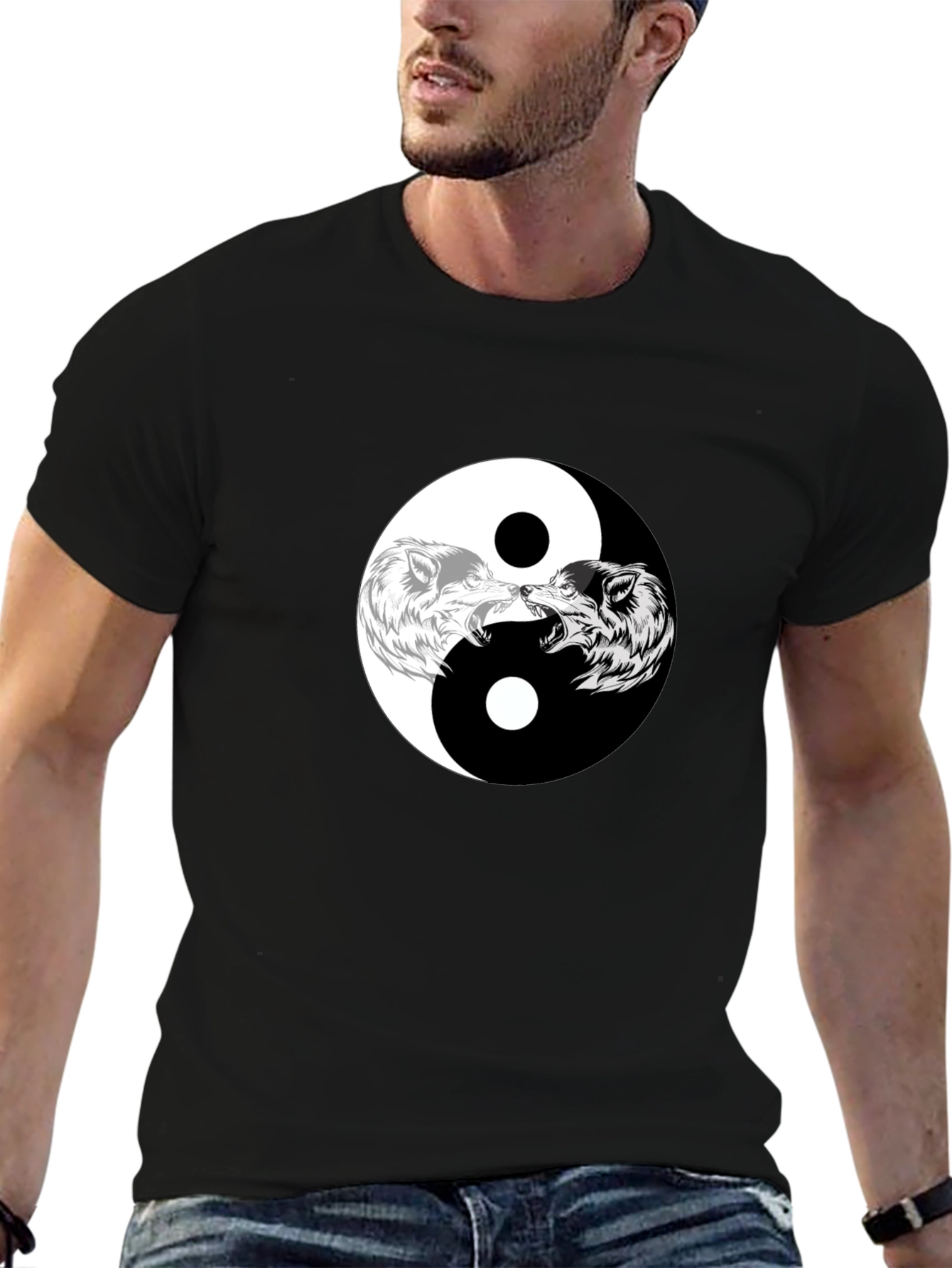 Yin Yang Wolves Graphic Tee - Black