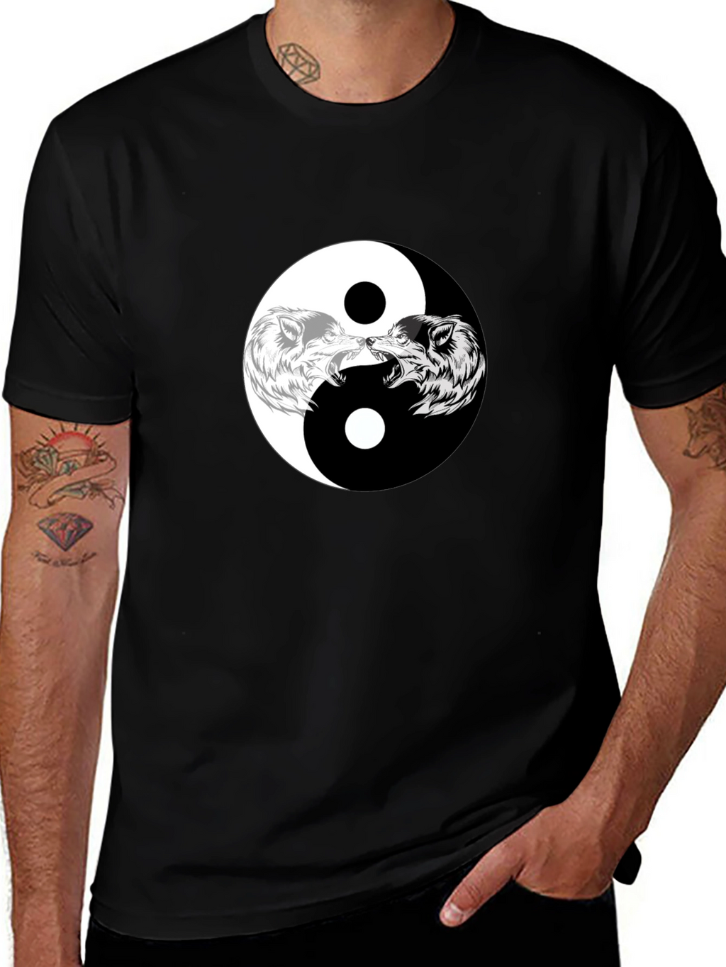 Yin Yang Wolves Graphic Tee - Black