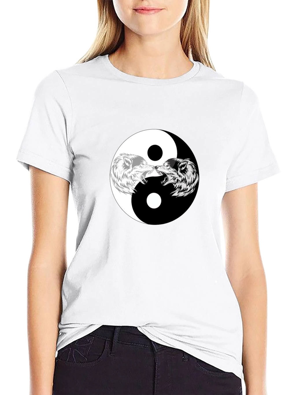 Yin Yang Wolves Graphic Tee - Black