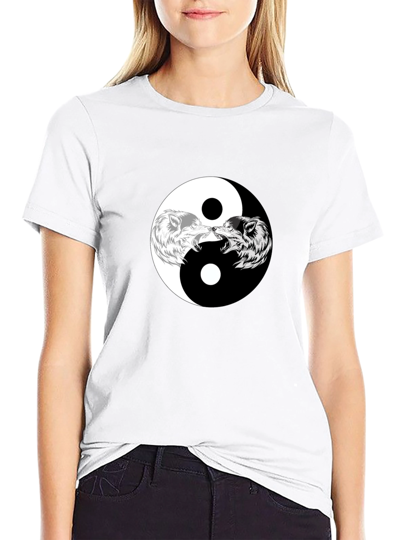 Yin Yang Wolves Graphic Tee - Black