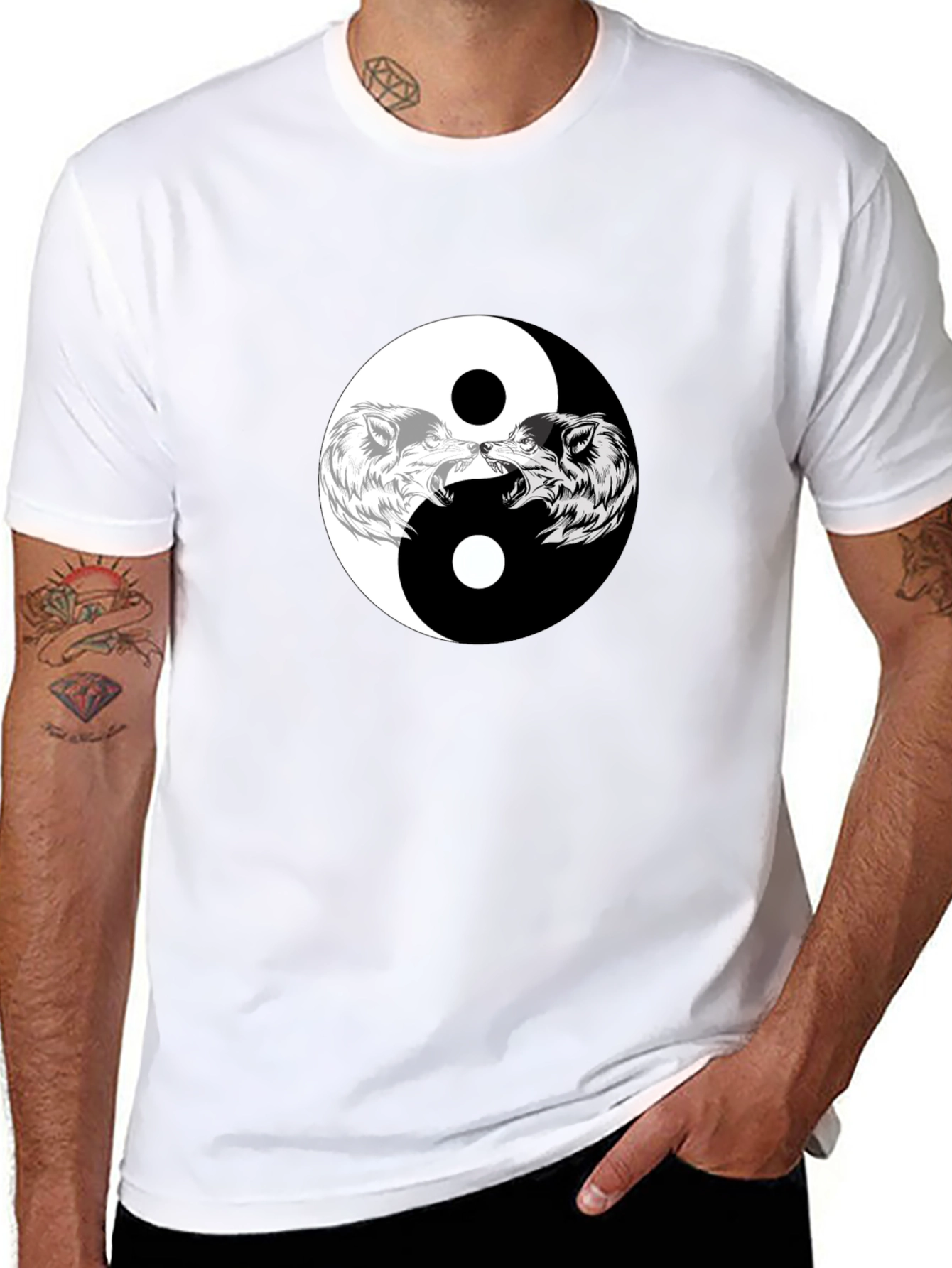 Yin Yang Wolves Graphic Tee - Black