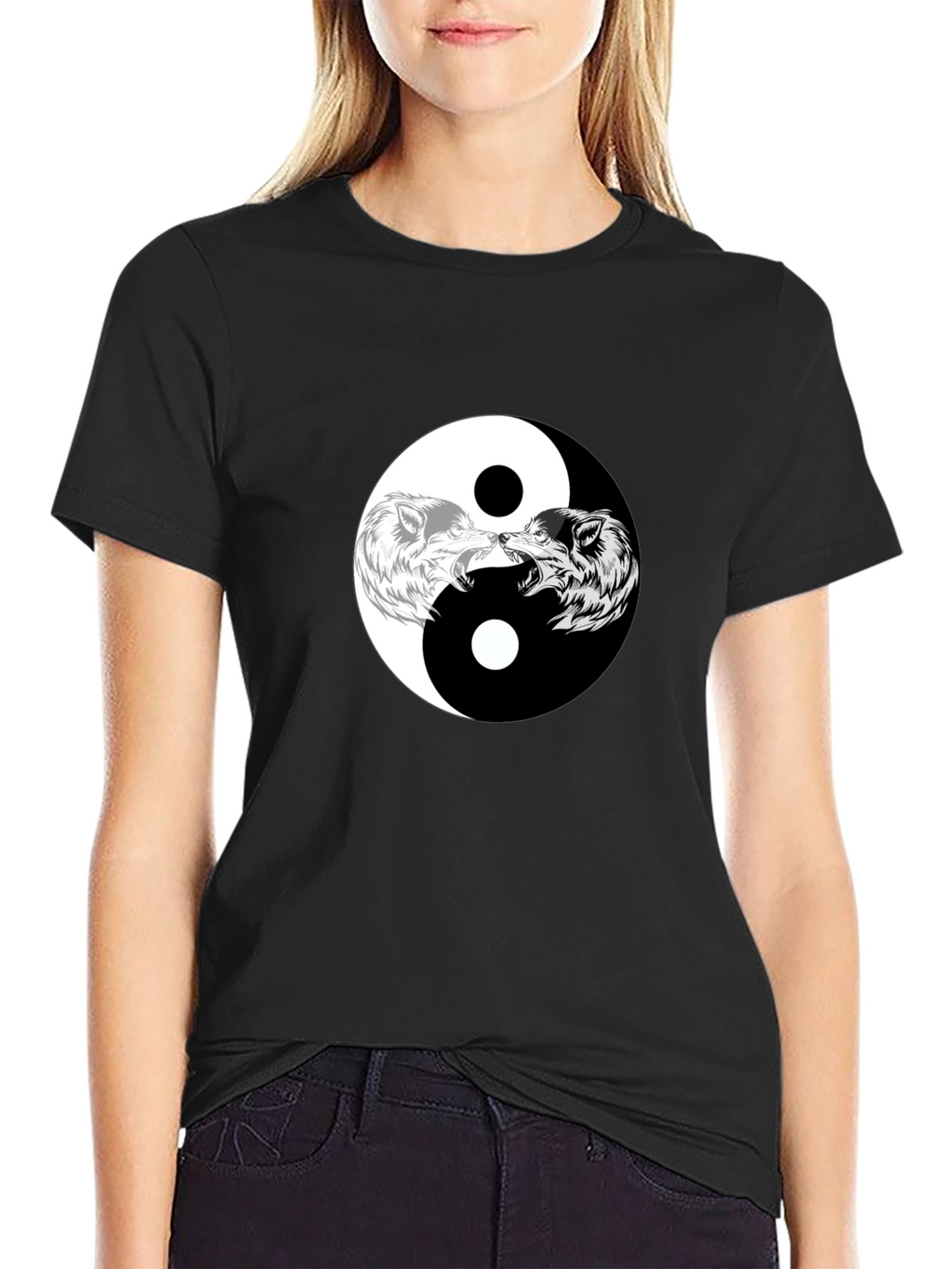 Yin Yang Wolves Graphic Tee - Black