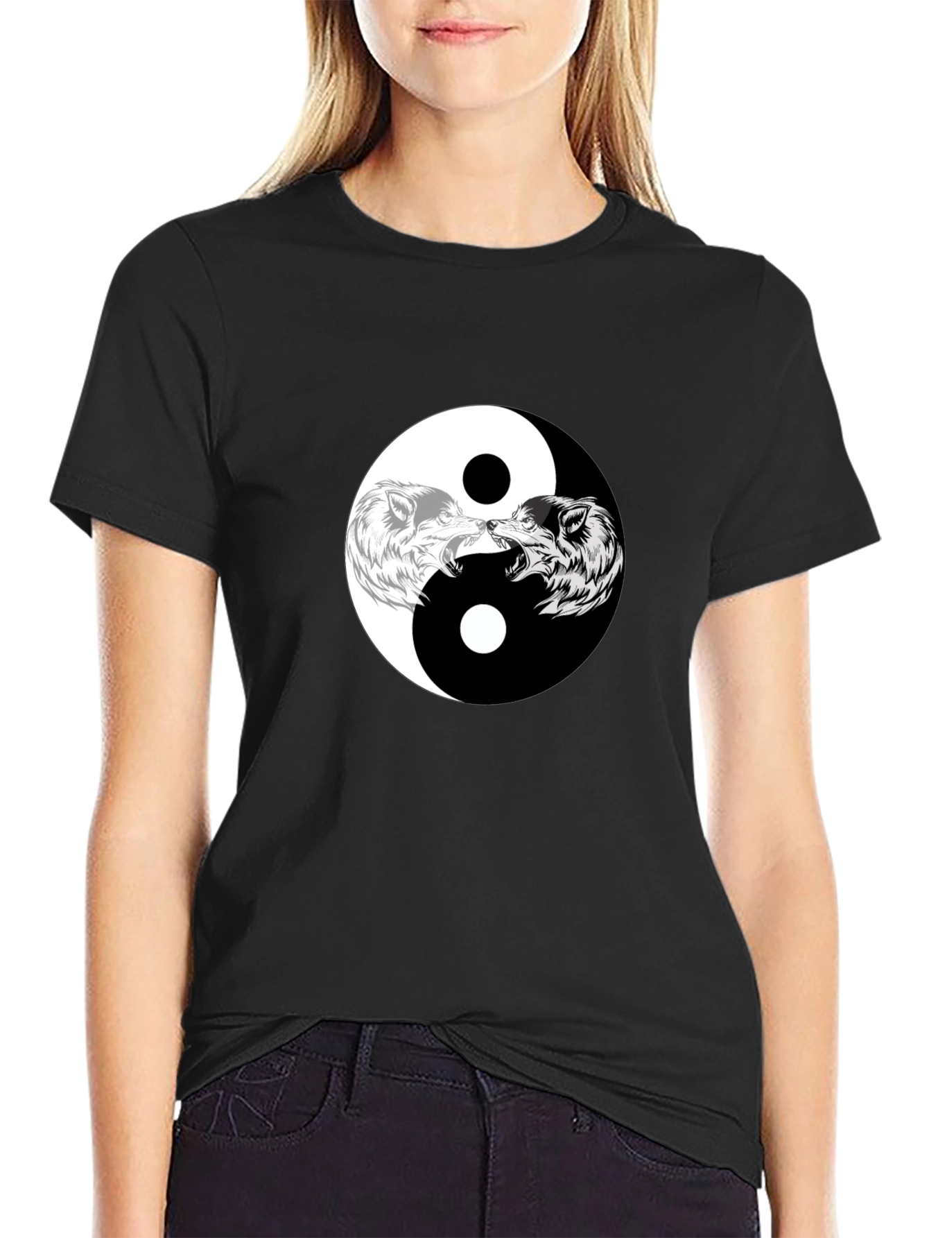 Yin Yang Wolves Graphic Tee - Black