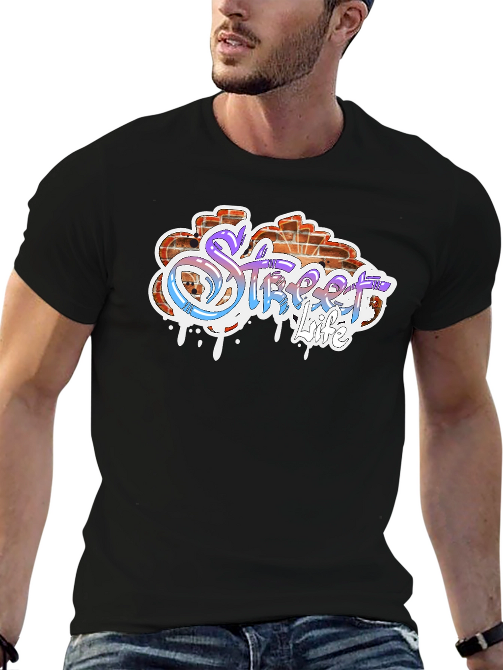 Street Life Graffiti Style Black T-Shirt