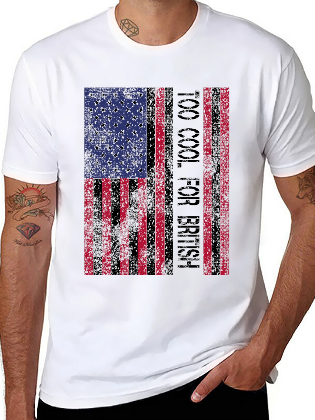 Too Cool for British American Flag Graphic Tee
