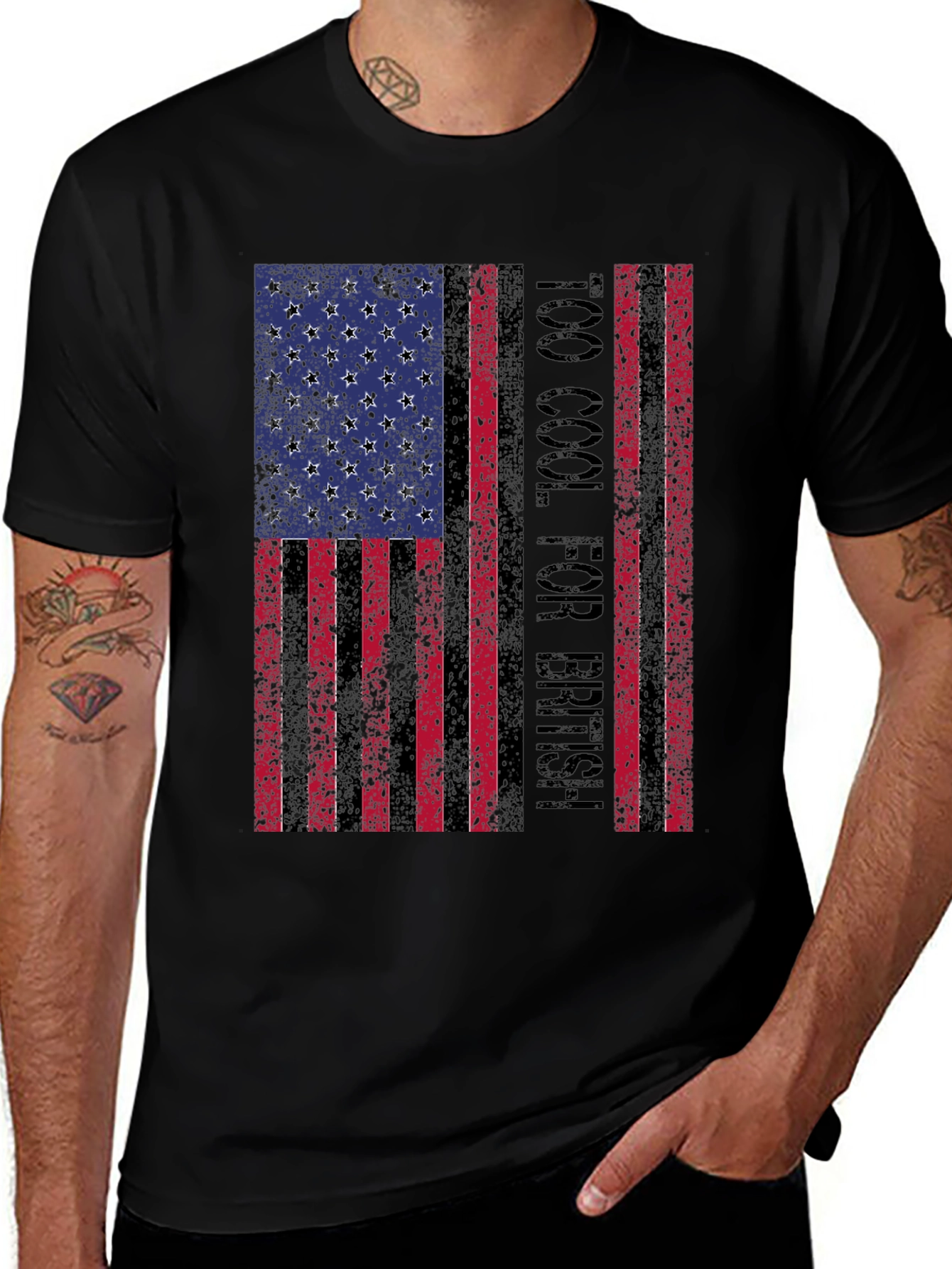 Too Cool for British American Flag Graphic Tee