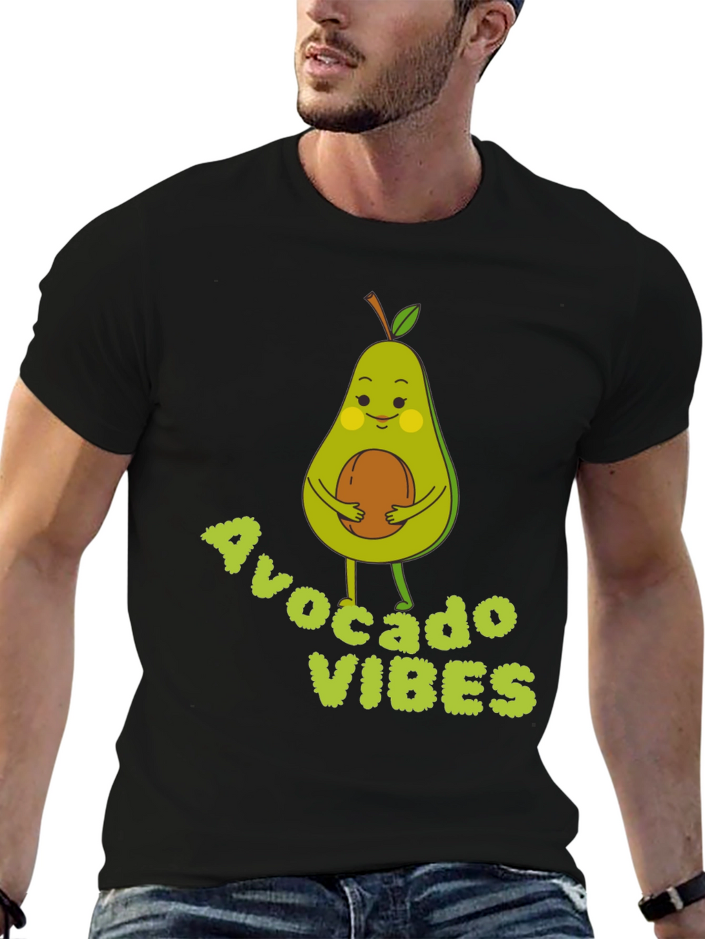 Avocado Vibes Graphic Tee - Soft Black Cotton T-Shirt