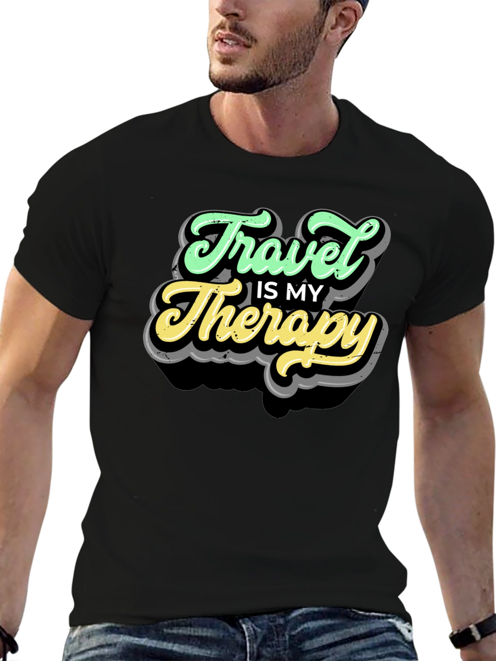 Travel Is My Therapy Black T-Shirt