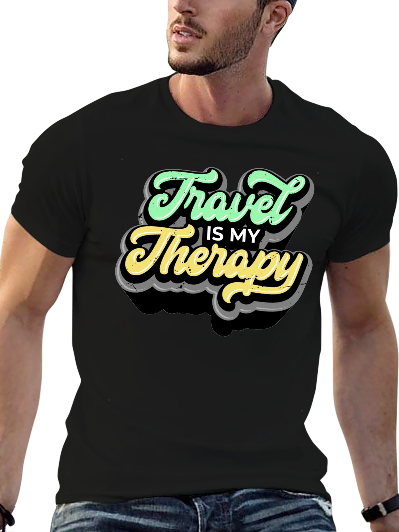 Travel Is My Therapy Black T-Shirt