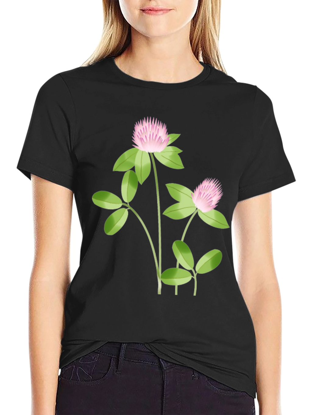 Clover Graphic Tee - Stylish Black Cotton T-Shirt