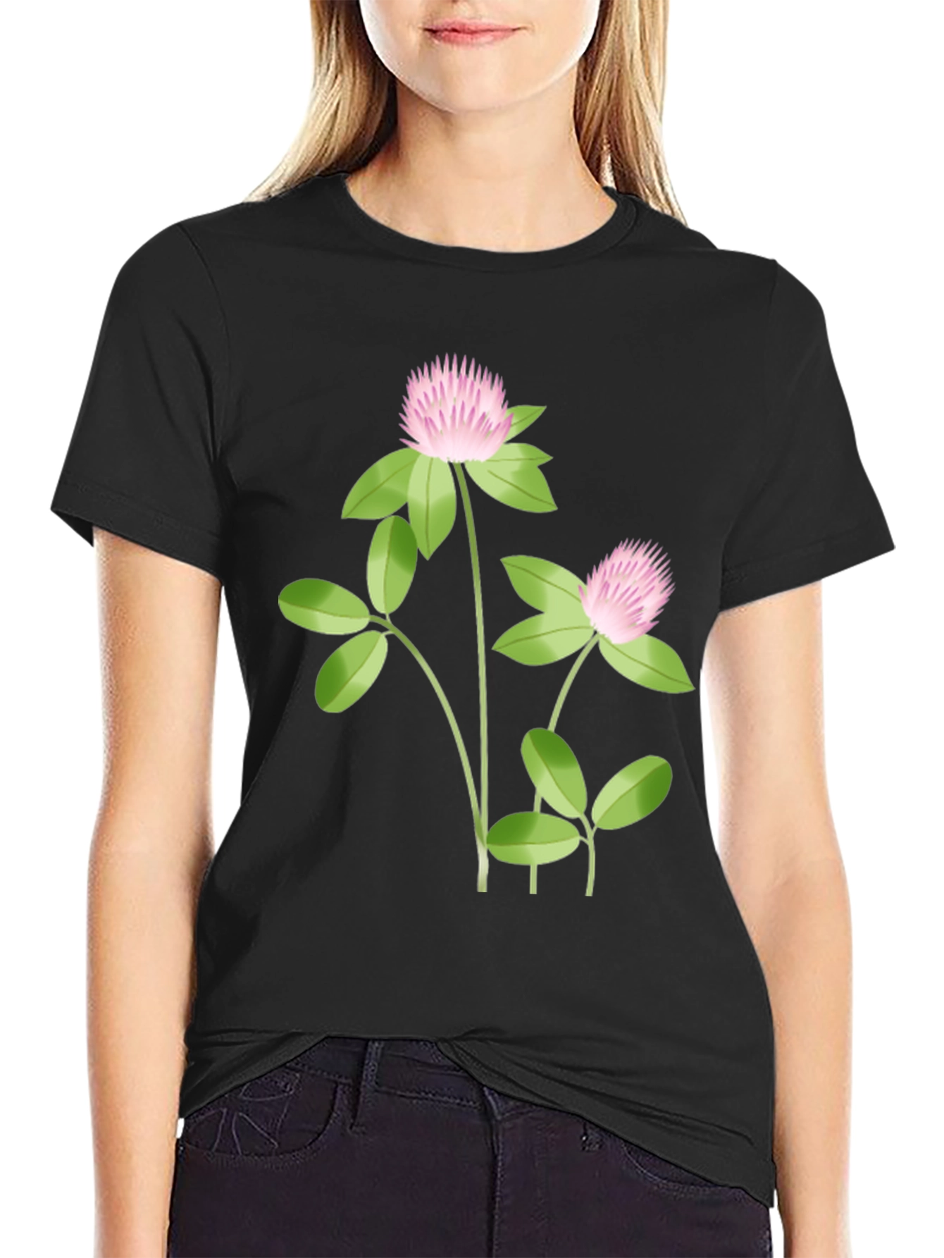 Clover Graphic Tee - Stylish Black Cotton T-Shirt