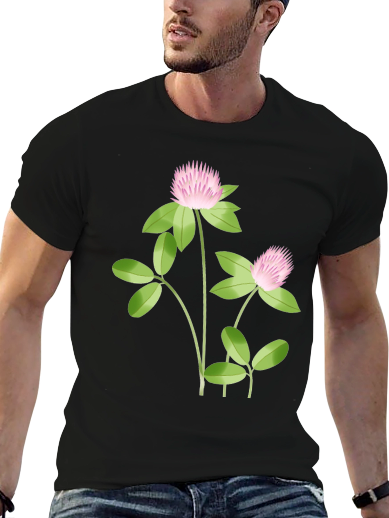 Clover Graphic Tee - Stylish Black Cotton T-Shirt