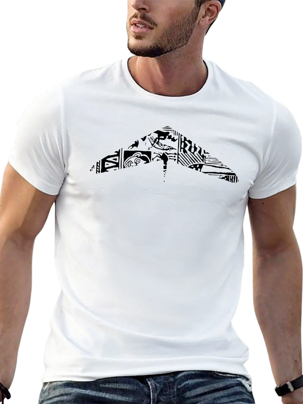 Geometric Graphic Print Black Crew Neck Tee