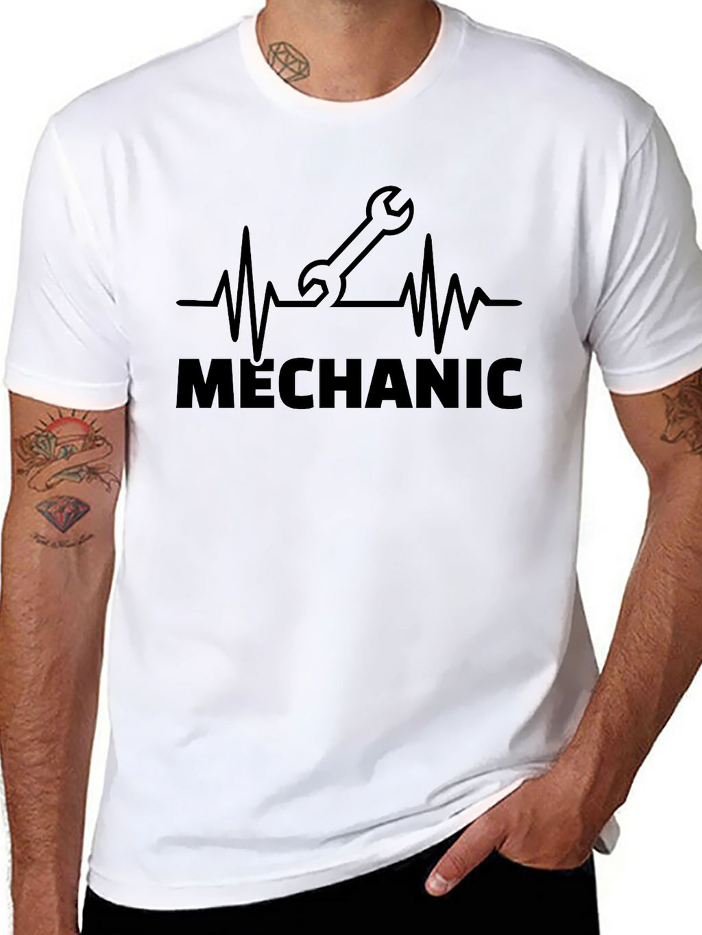 Mechanic Heartbeat Graphic T-Shirt - Black