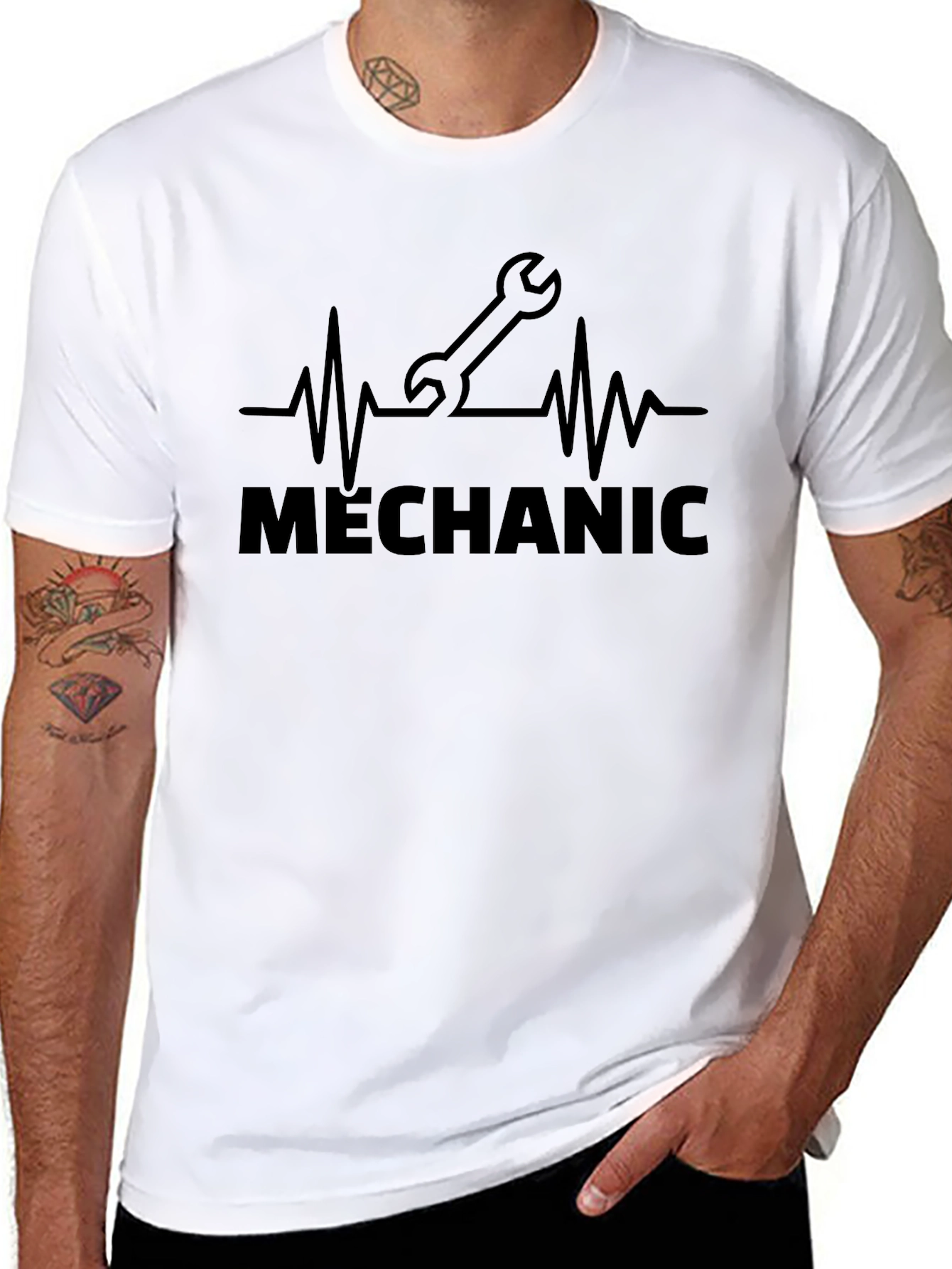 Mechanic Heartbeat Graphic T-Shirt - Black