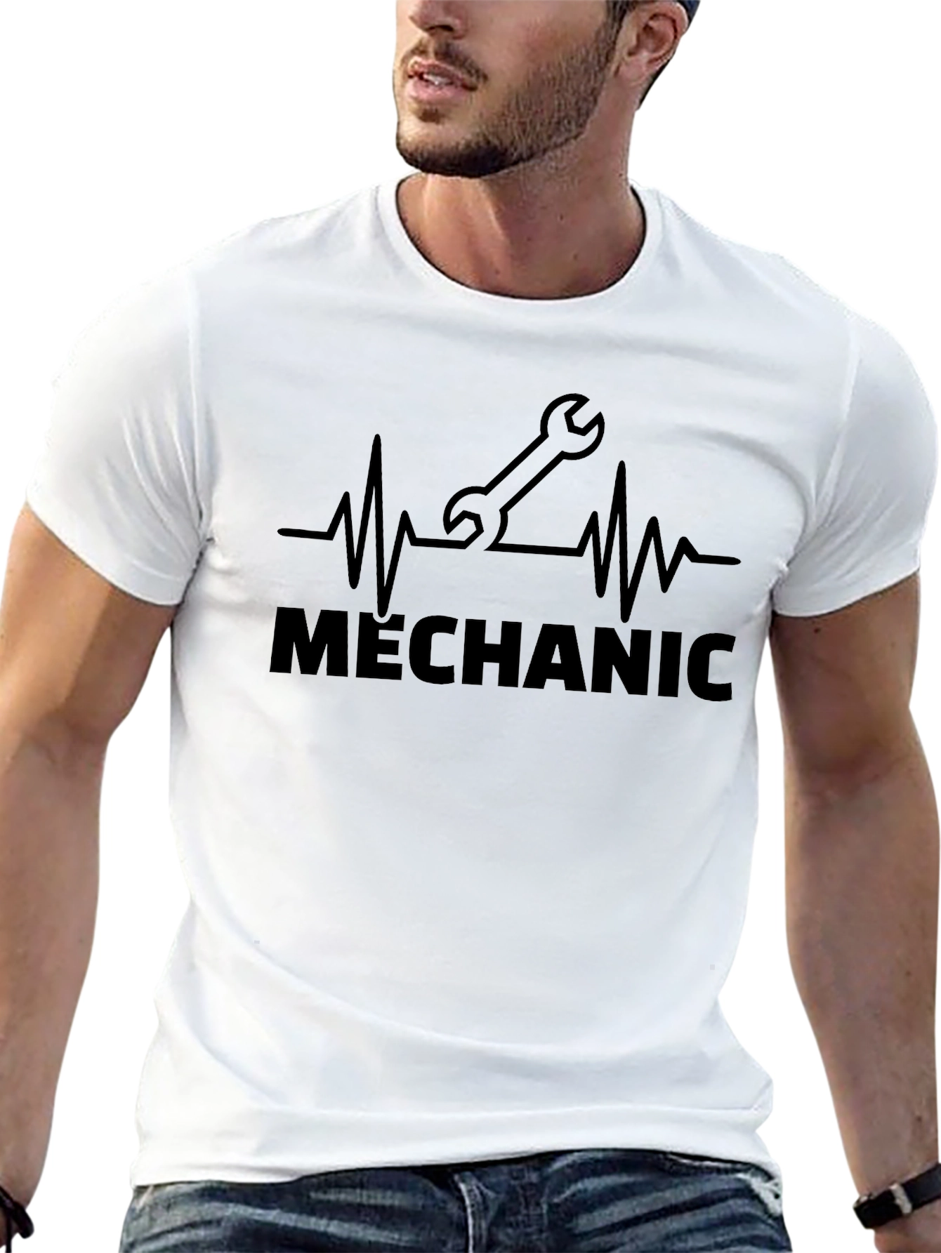 Mechanic Heartbeat Graphic T-Shirt - Black
