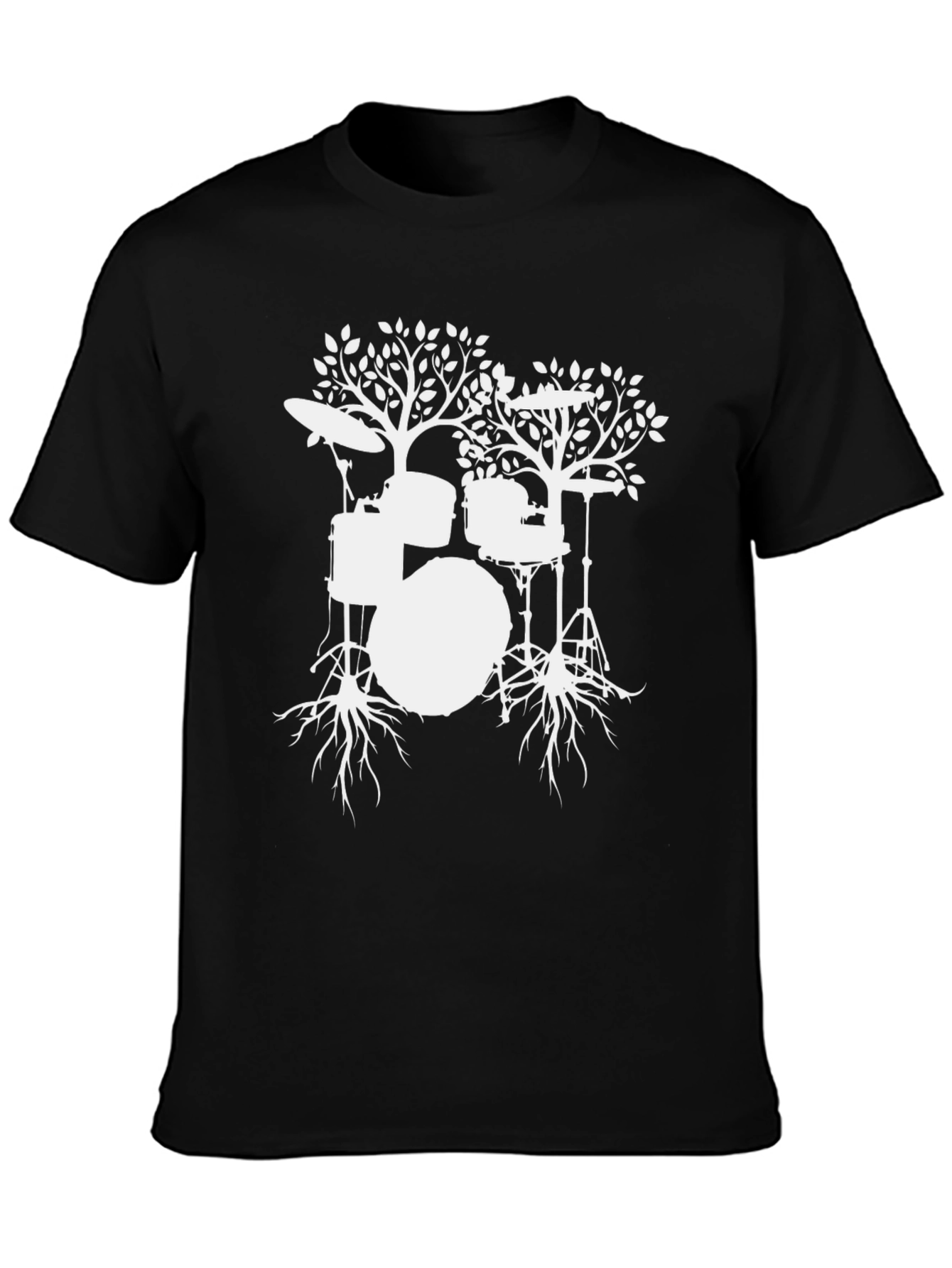 Drum Tree Graphic Tee - Black Cotton T-Shirt