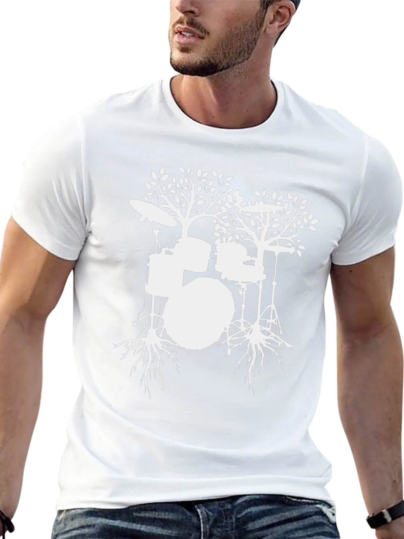 Drum Tree Graphic Tee - Black Cotton T-Shirt