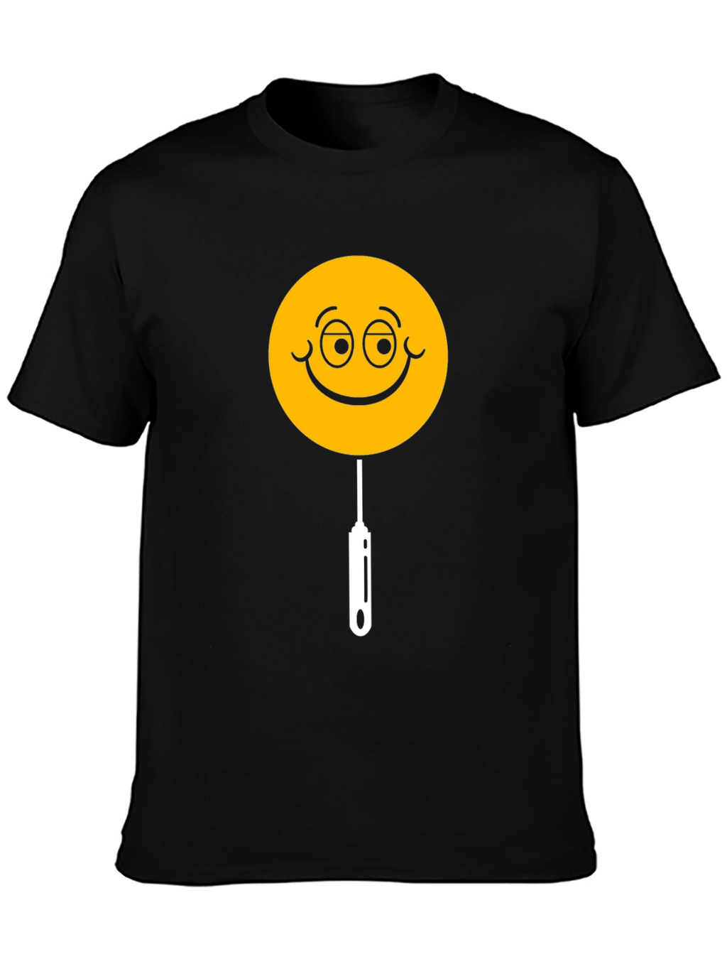 Whimsical Smiley Face Lollipop Graphic Tee - Black