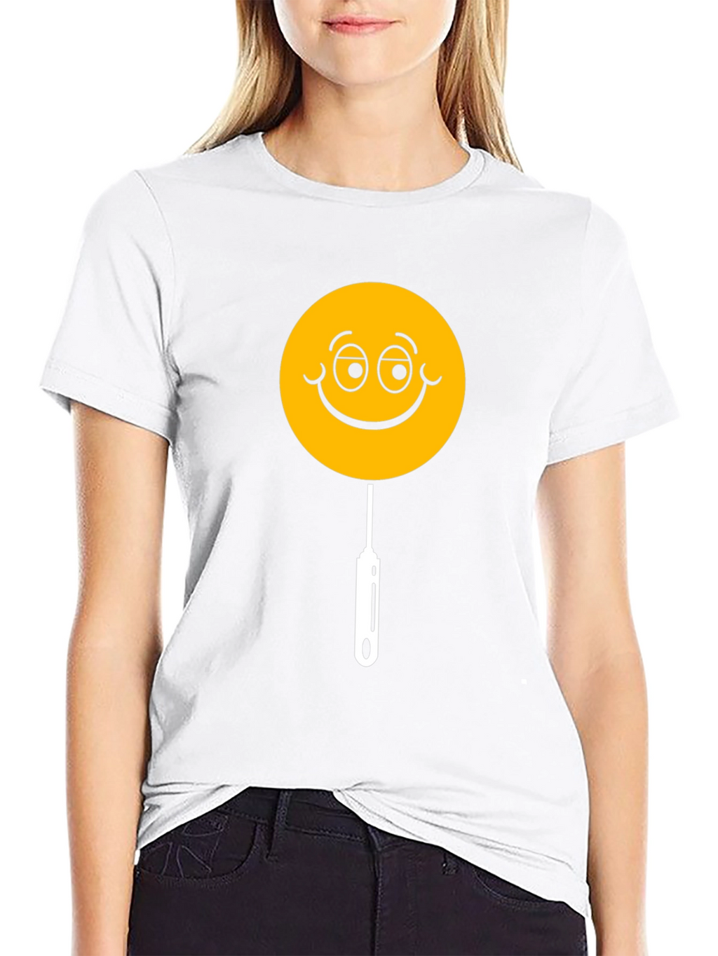 Whimsical Smiley Face Lollipop Graphic Tee - Black
