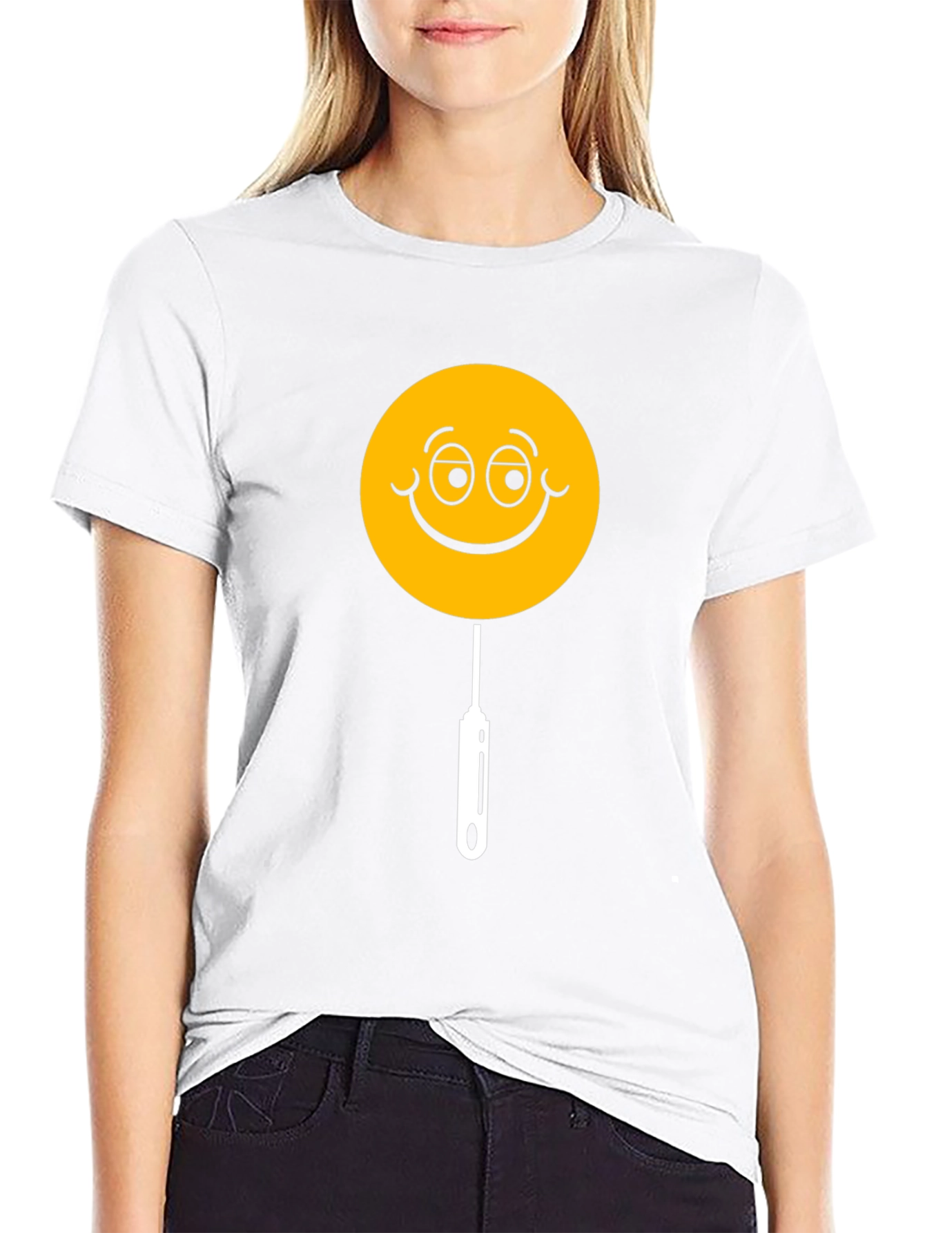 Whimsical Smiley Face Lollipop Graphic Tee - Black