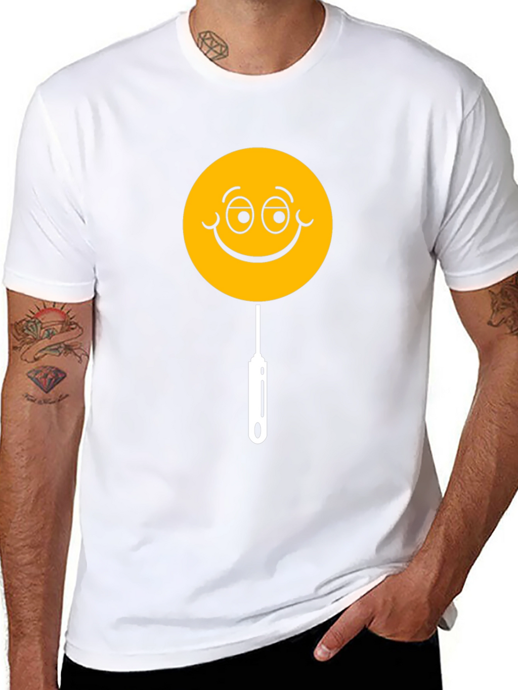 Whimsical Smiley Face Lollipop Graphic Tee - Black