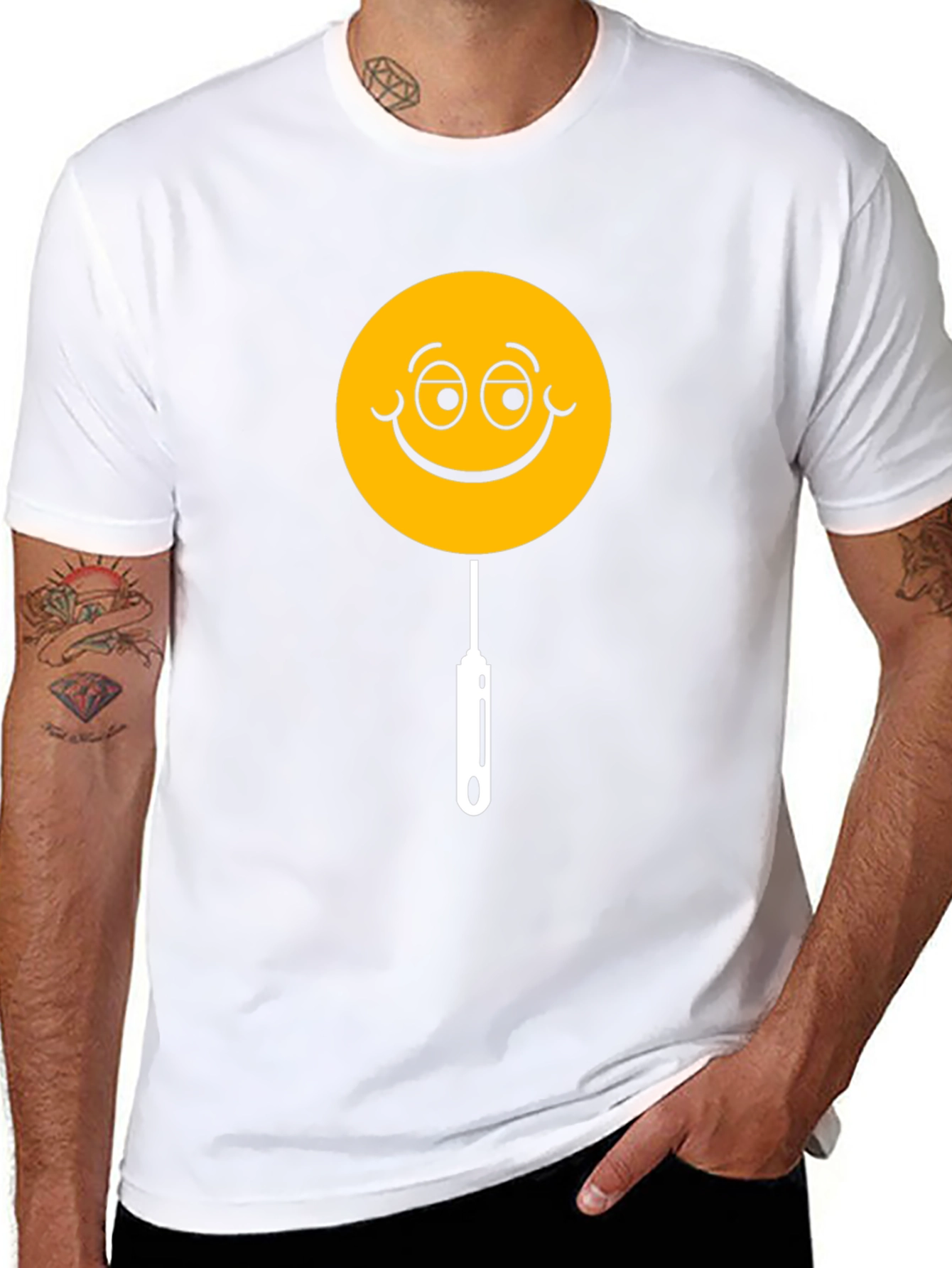 Whimsical Smiley Face Lollipop Graphic Tee - Black