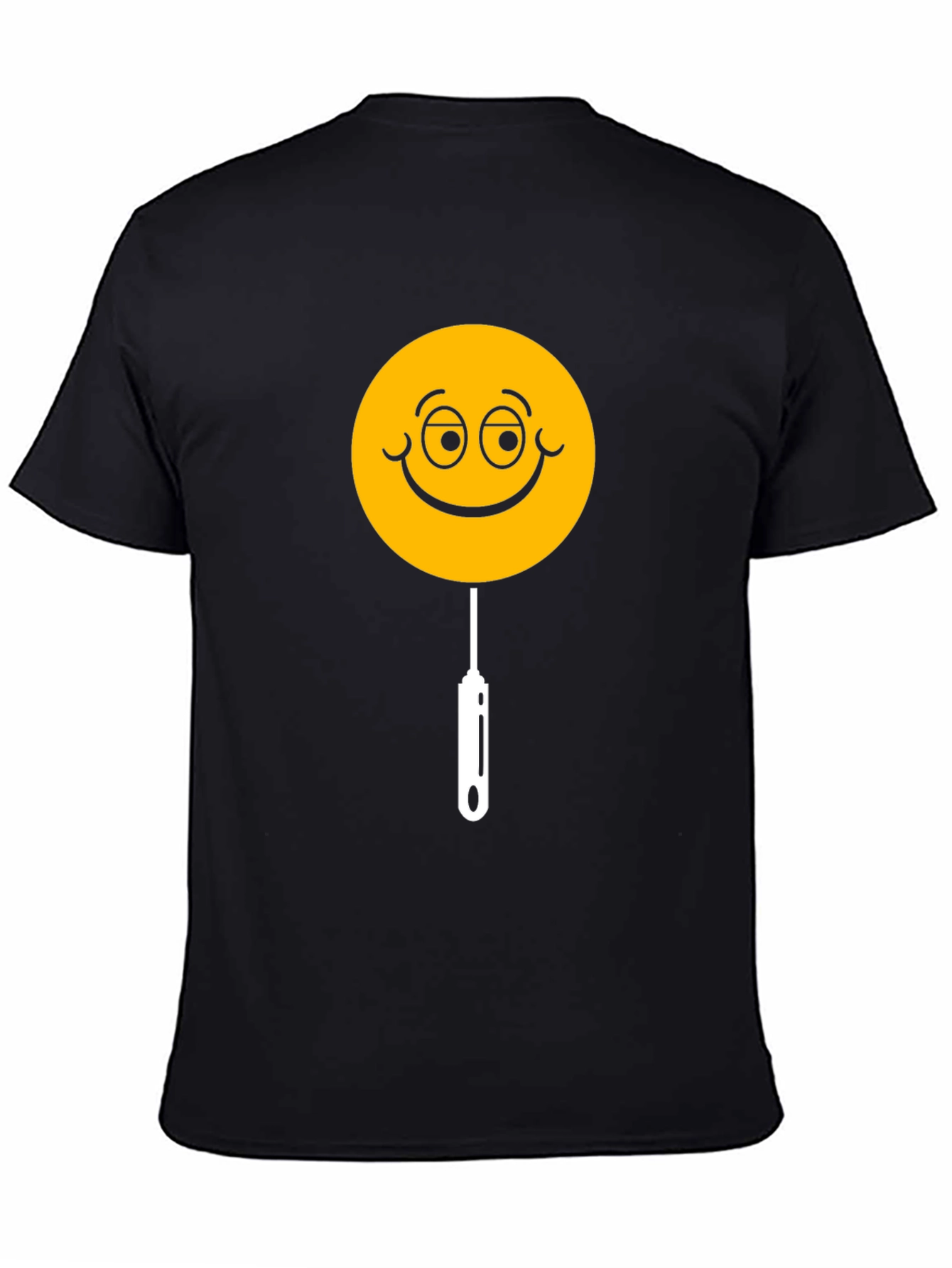 Whimsical Smiley Face Lollipop Graphic Tee - Black