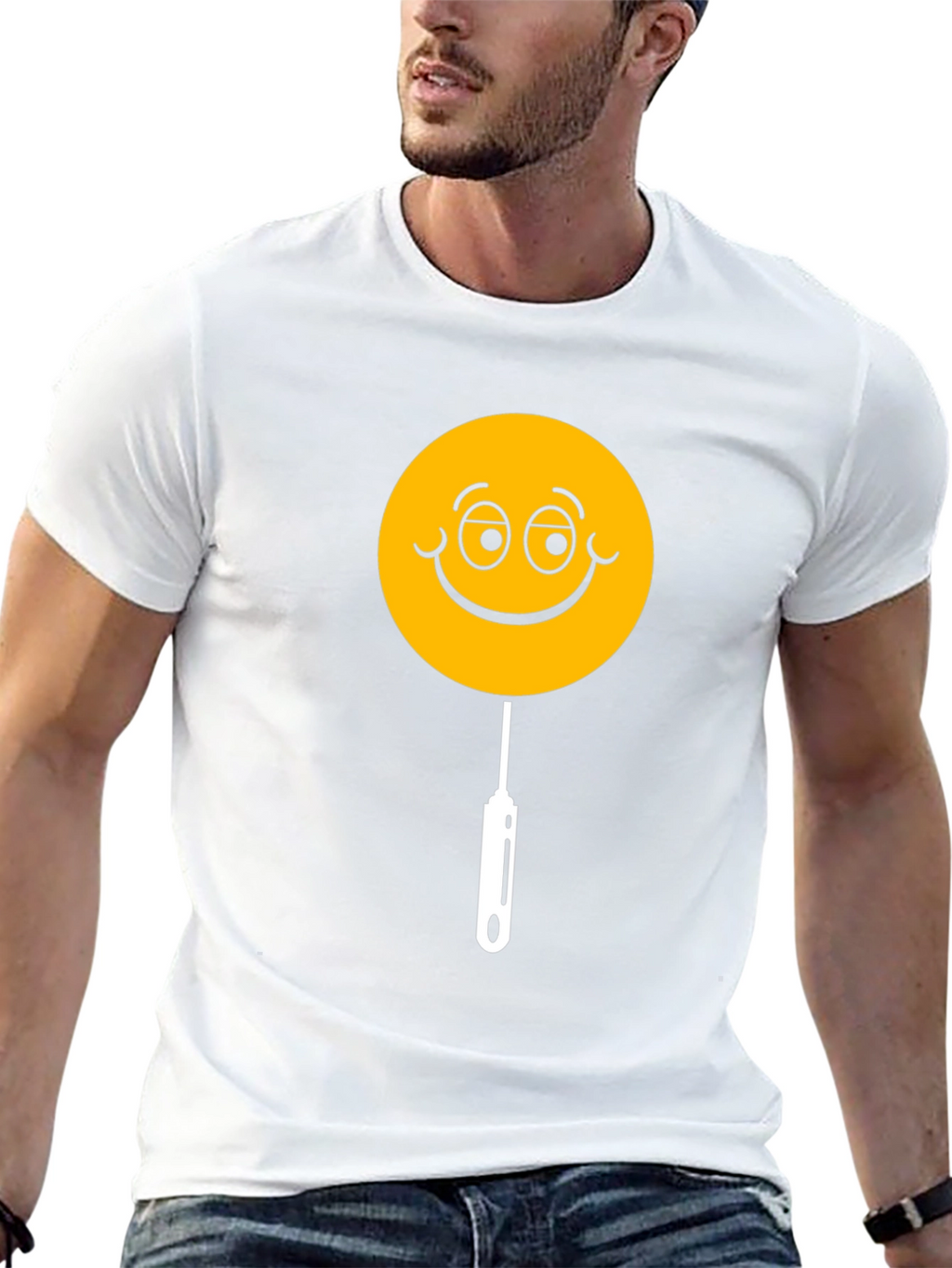 Whimsical Smiley Face Lollipop Graphic Tee - Black