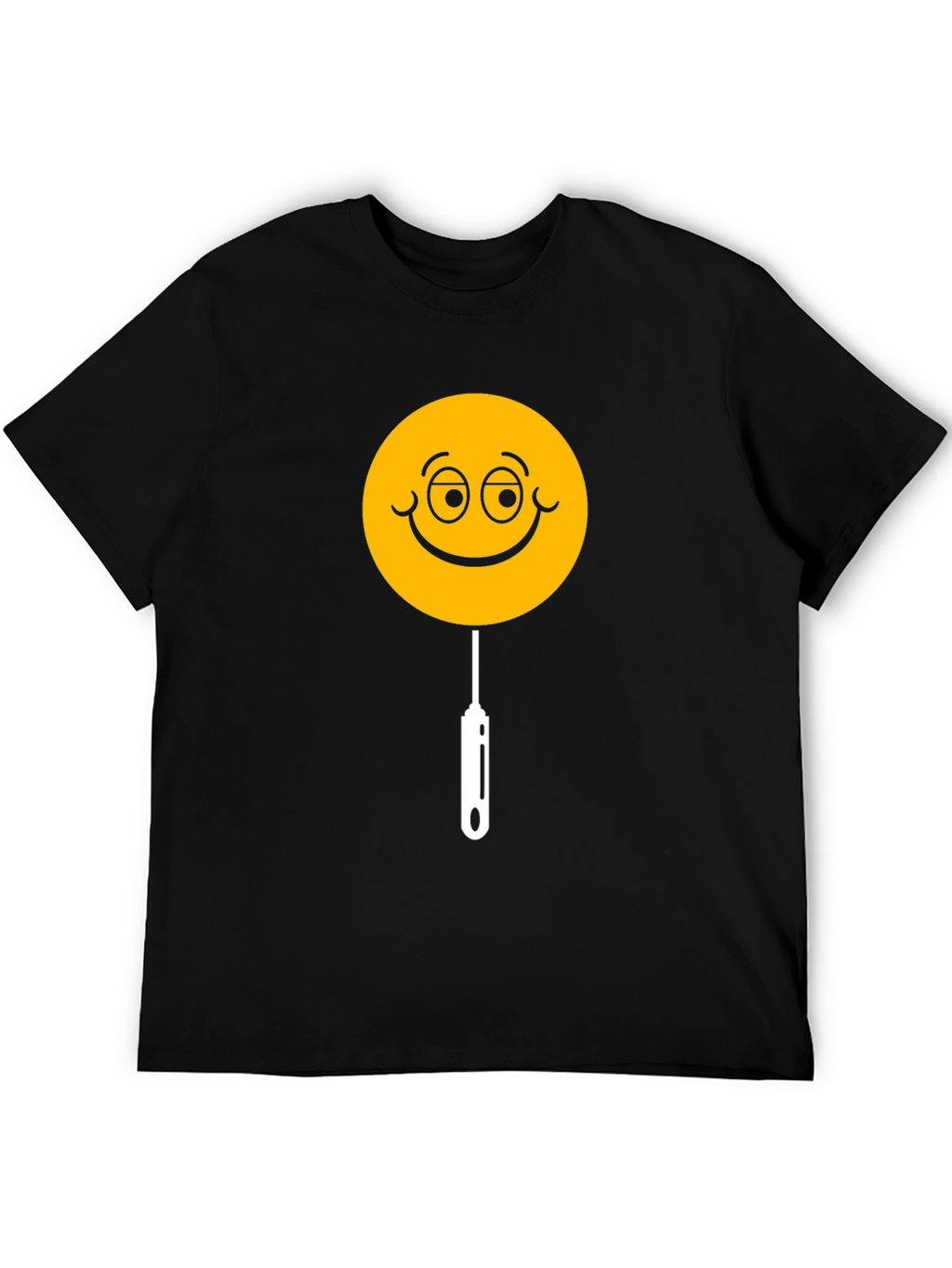 Whimsical Smiley Face Lollipop Graphic Tee - Black