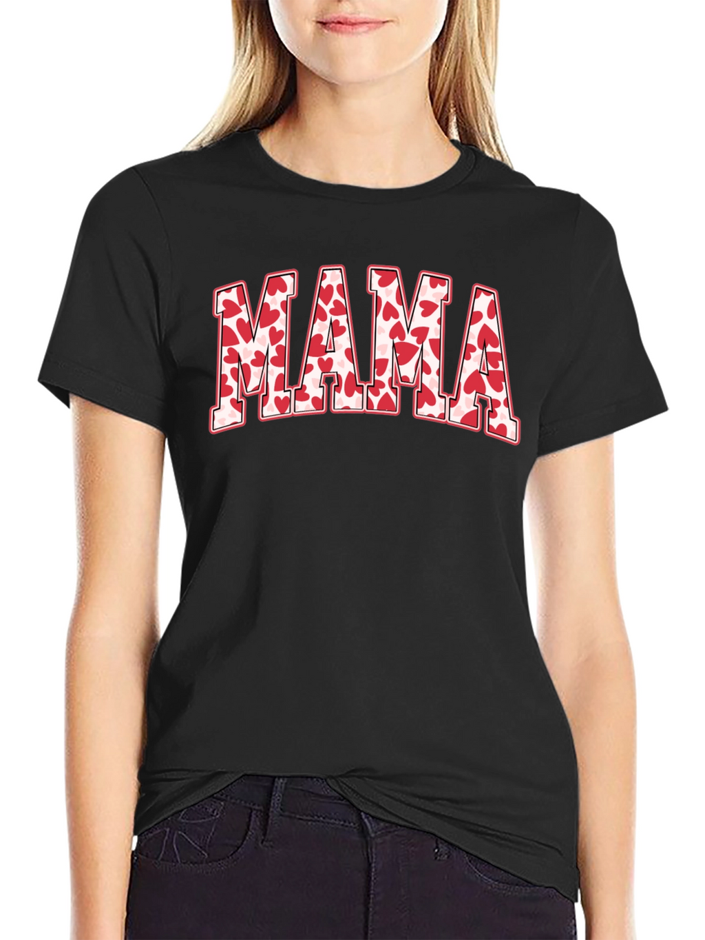 Mama Heart Print Black T-Shirt